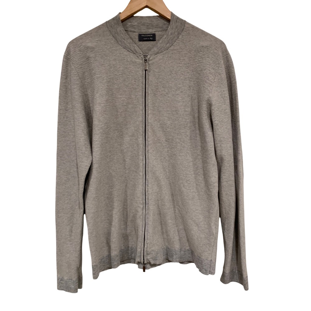 Falconeri Full Zip Sweater 54 Cotton Quiet Luxury Minimalist Knit Mens Gray